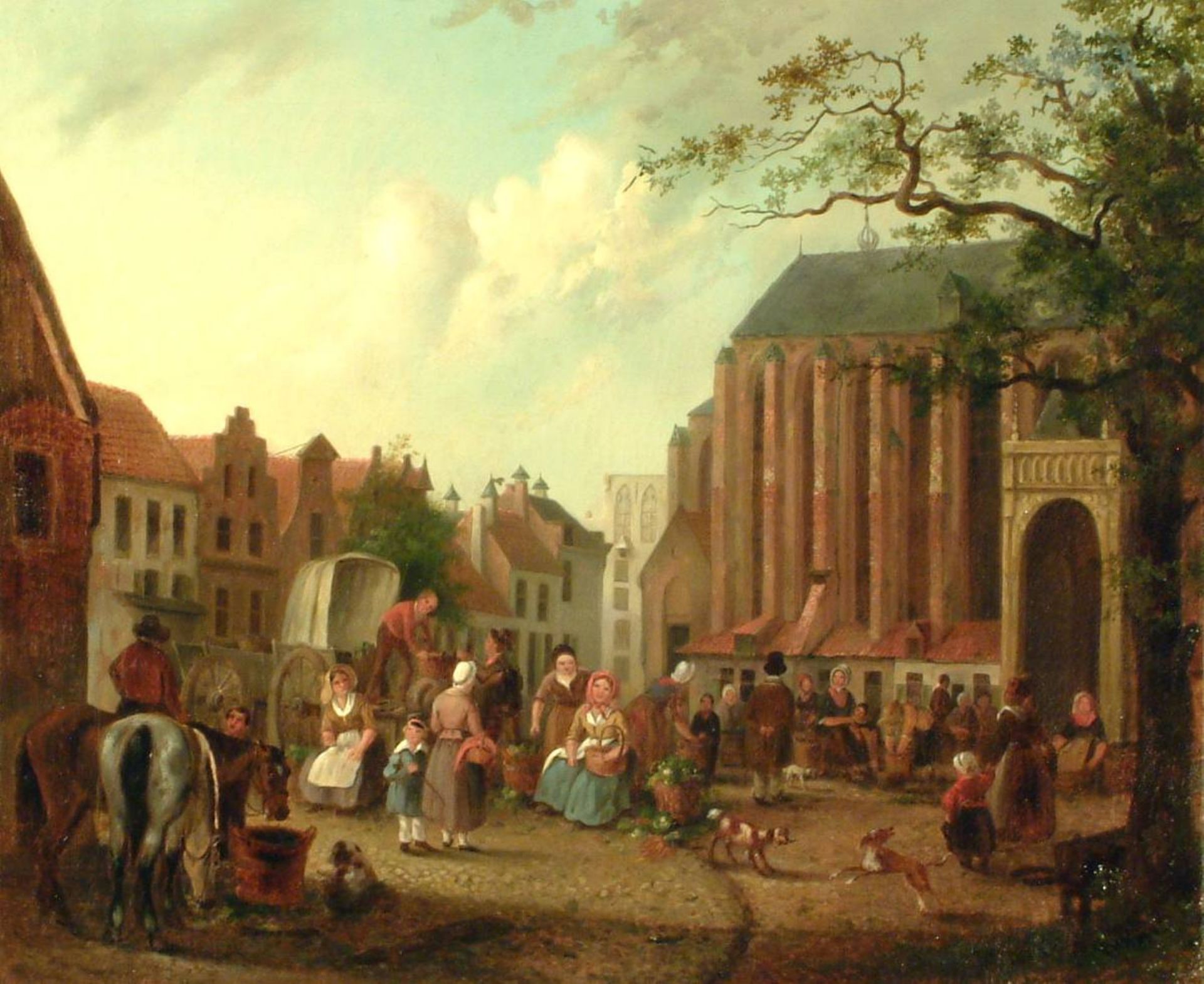 Markt met de Sint-Joriskerk op de achtergrond. 