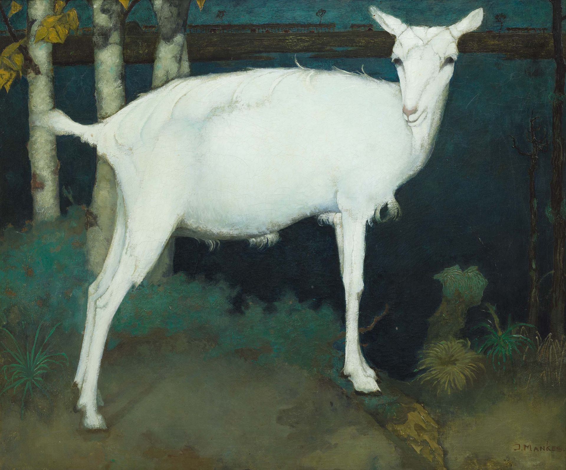 Schilderij van Jan Mankes, Jonge witte geit  