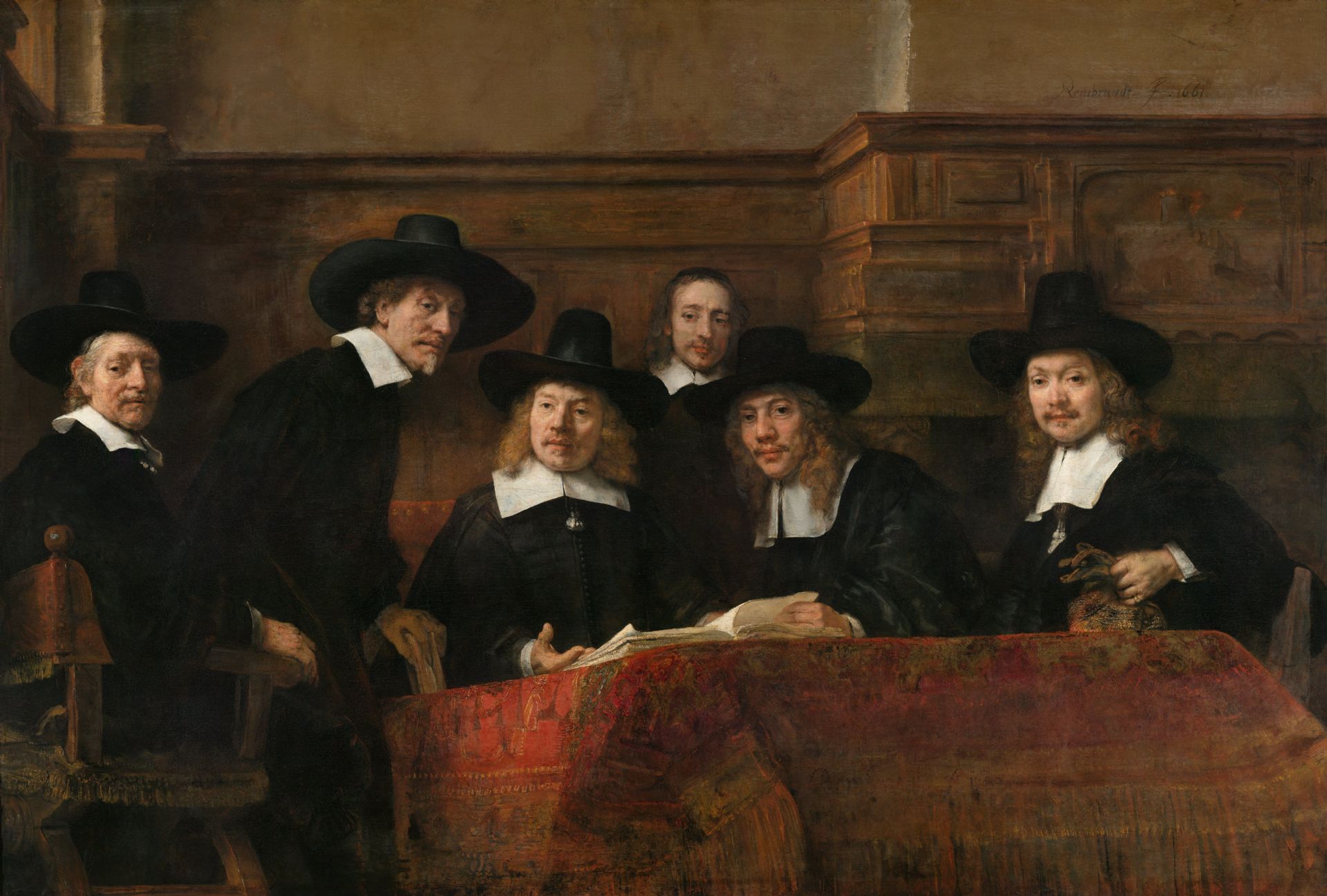 Schilderij met rijke handelaren.